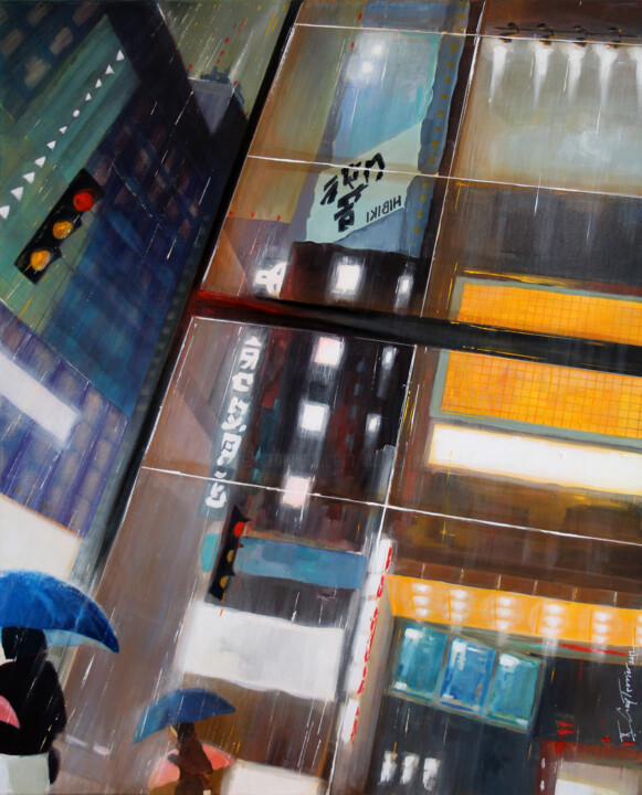 Painting titled "Tokyo,reflets de vi…" by Guy Terrier, Original Artwork, Acrylic Mounted on Wood Stretcher frame