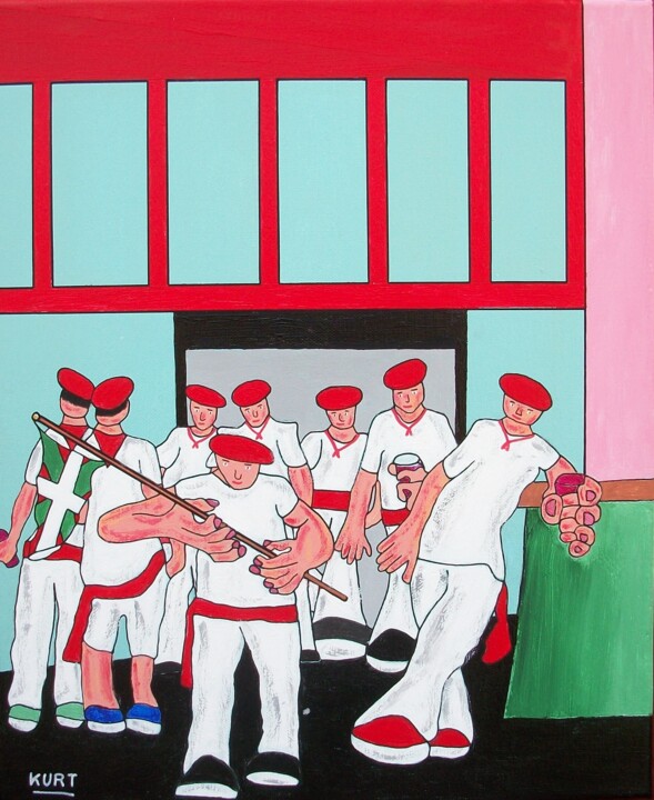 Tableau naif Fiesta en la calle 绘画, 19.7x15.8 in