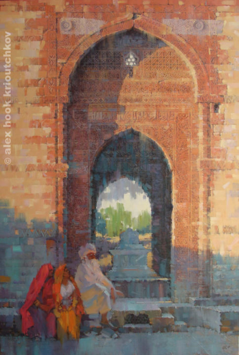 Evening in Old Delhi 绘画, 57.5x38.2 in