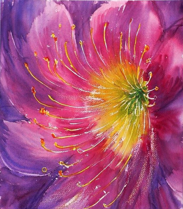 Painting titled "Fiore fantasia" by Tito Fornasiero, Original Artwork, Watercolor