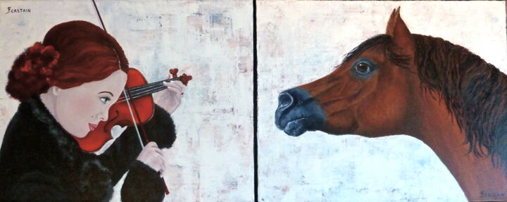 "SONATE POUR CORDES ET RÊNES " ( DIPTYQUE ) 绘画, 18.1x19.7 in