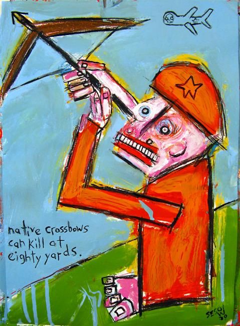 Peinture intitulée "NATIVE CROSSBOWS" par Matt Sesow, Œuvre d'art originale, Huile