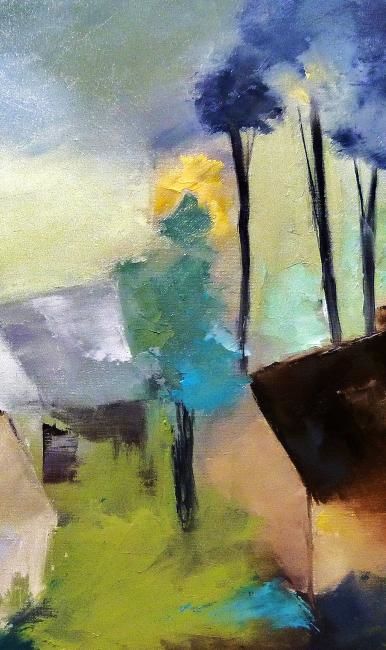 Peinture intitulée "Village du Vexin 1" par Catherine Kret, Œuvre d'art originale