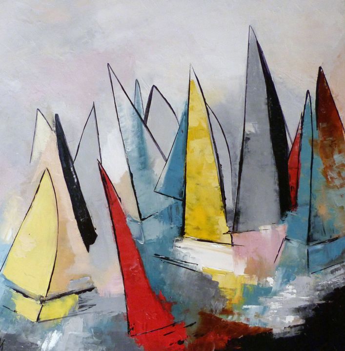 Peinture intitulée "La Voile Rouge" par Catherine Kret, Œuvre d'art originale
