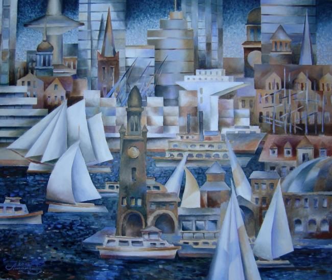 Painting titled "Hamburg-sold" by Aivars Mangulis, Original Artwork, Oil
