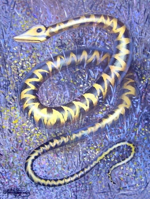 Painting titled "Schlange 2" by Aivars Mangulis, Original Artwork, Oil