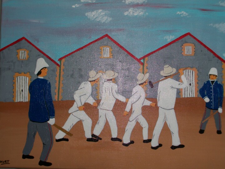 Tableau Naif le bagne de nouville en nouvelle-calédonie 绘画, 15.8x19.7 in