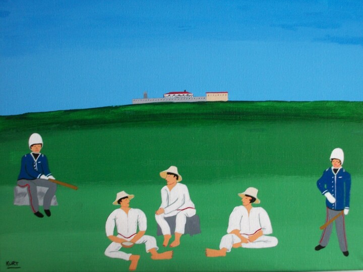 Tableau Naif acrylique fort teremba en Nouvelle-Calédonie 绘画, 19.7x23.6 in