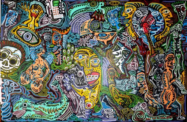 Peinture intitulée "C'est la fête dans…" par Walter Scott, Œuvre d'art originale, Acrylique