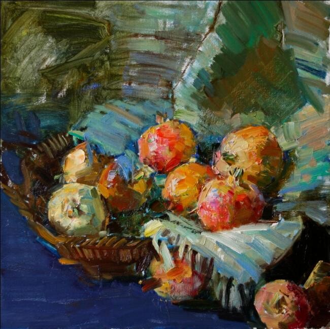 Schilderij getiteld "Pomegranate, origin…" door Jin Ming Li, Origineel Kunstwerk, Olie