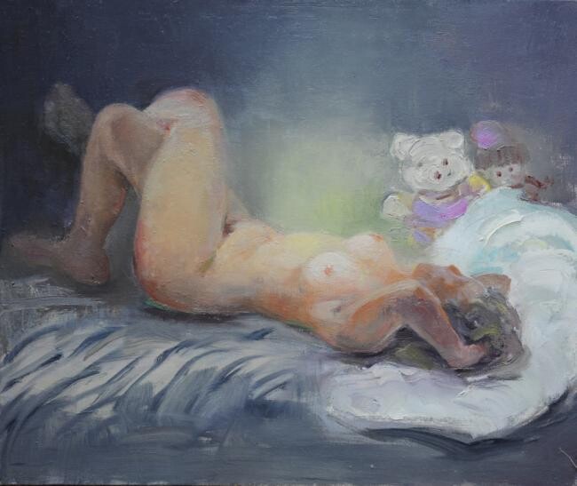 Schilderij getiteld "Women and their toy…" door Liang Yi Er, Origineel Kunstwerk, Olie