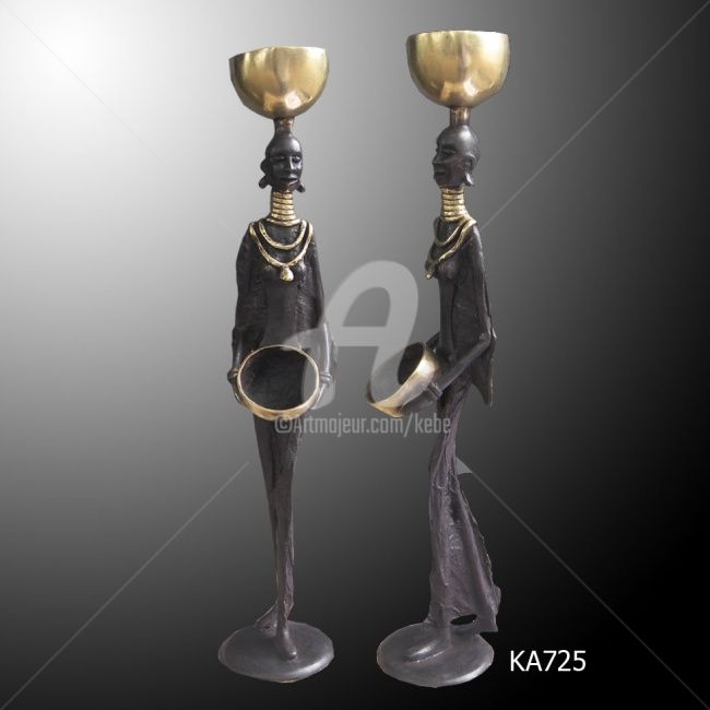Statue en Bronze d'Afrique art déco Art Africain 14 雕塑, 13.4x2.8 in