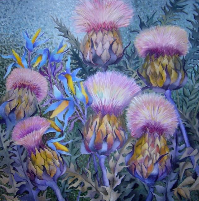 Painting titled "Disteln" by Aivars Mangulis, Original Artwork, Oil