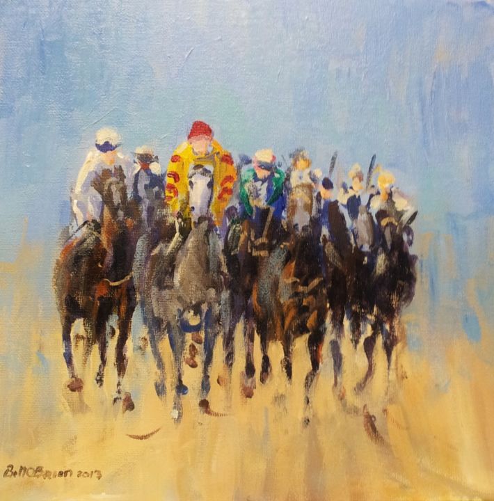 Pittura intitolato "Horse Racing, The P…" da Bill O'Brien, Opera d'arte originale, Olio