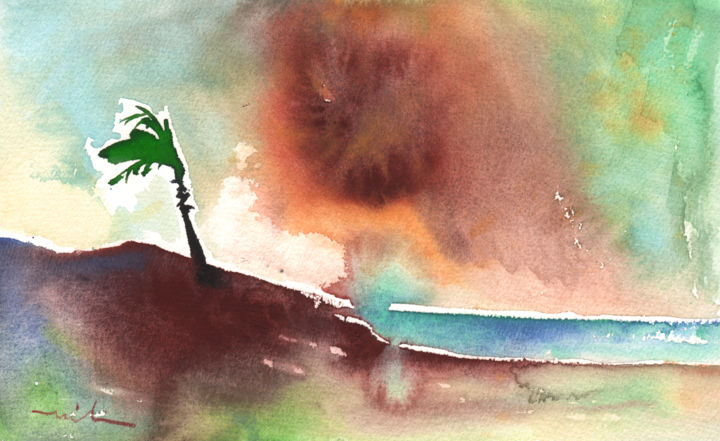 A Tree In Lanzarote Painting, 5.9x9.5 in