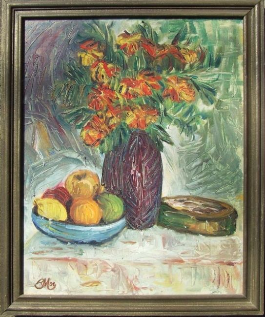 Painting titled "FLOWERS" by Landscape Art, Original Artwork, Oil