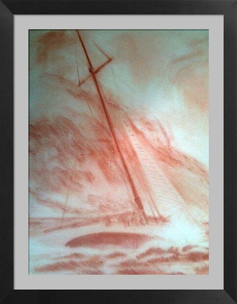 Sloop in a gale 图画, 19.7x13.8 in