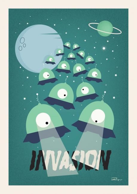 Digitale Kunst getiteld "PINGA UFO INVASION" door Filip Lasseel, Origineel Kunstwerk