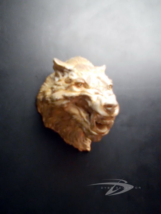 Sculpture titled "Wolf masc(totem)" by Brost, Original Artwork, Metals