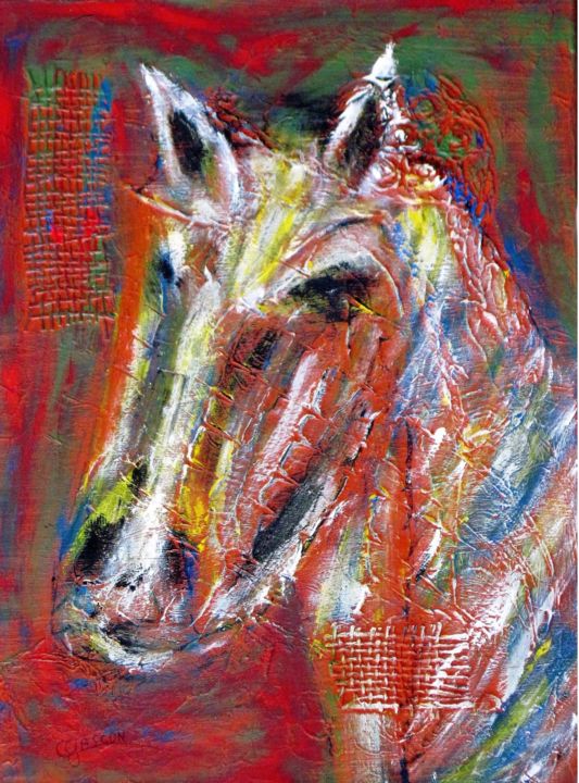 Cheval de feu 绘画, 15.9x12 in