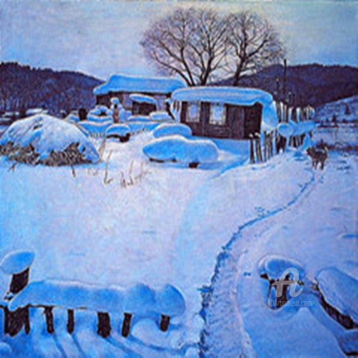 Ζωγραφική με τίτλο "冬雪" από 张志国, Αυθεντικά έργα τέχνης, Τέμπερα