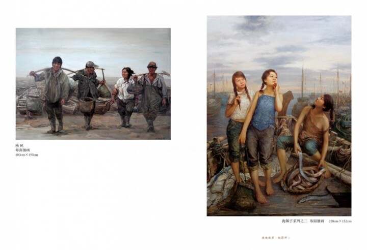 Malerei mit dem Titel "杨国祥油画渔民和海妹子系列" von Yang Guo Xiang, Original-Kunstwerk, Öl