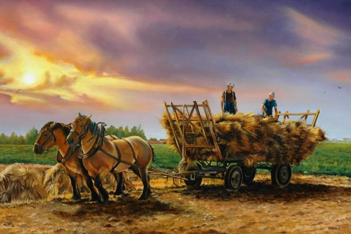 Peinture intitulée "DERNIERE CHARRETEE…" par Yvette Matysiak, Œuvre d'art originale, Huile