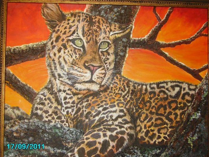 Peinture intitulée "Sabi Cat" par Malinda Crafford, Œuvre d'art originale, Huile Monté sur Châssis en bois