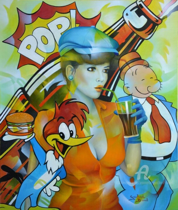 Peinture intitulée "un Big Mec Mam'zell…" par Jeannette Guichard-Bunel, Œuvre d'art originale, Huile