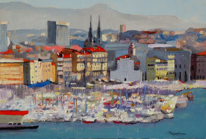 Peinture intitulée "Vieux-Port devant l…" par Jacques Peyrelevade, Œuvre d'art originale, Huile