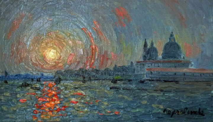 soleil du soir sur Venise 绘画, 5.5x9.5 in