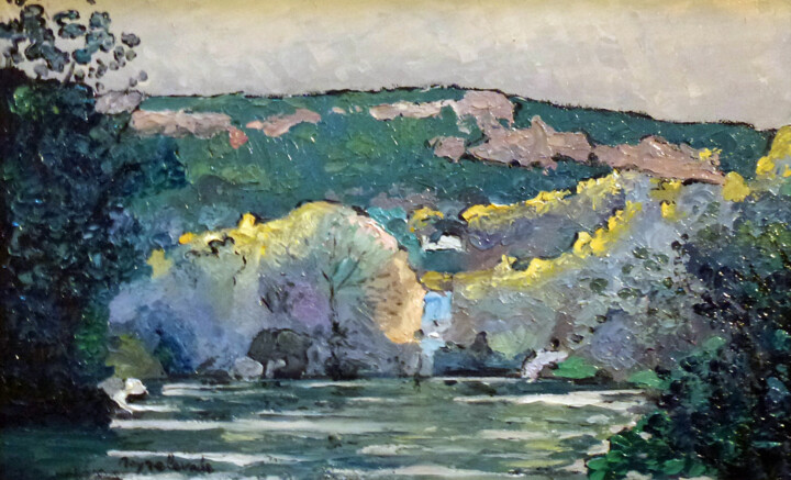Peinture intitulée "Fontaine de Vaucluse" par Jacques Peyrelevade, Œuvre d'art originale, Huile Monté sur Châssis en bois