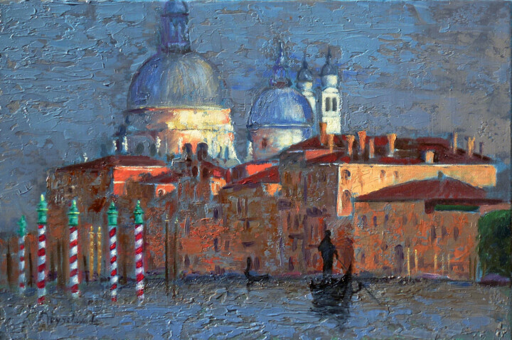 Peinture intitulée "Venise, Grand Canal" par Jacques Peyrelevade, Œuvre d'art originale, Huile Monté sur Châssis en bois