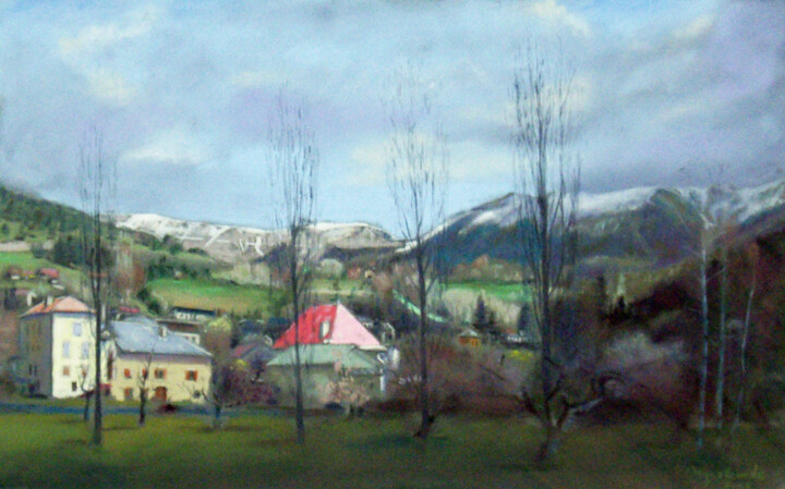 Seyne les Alpes, bas du village, pastel 43x27 绘画, 10.6x16.9 in