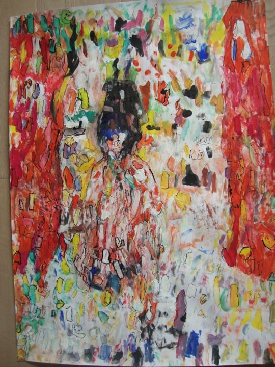 Painting titled "Personnage en Rouge" by Kim Nawara, Original Artwork