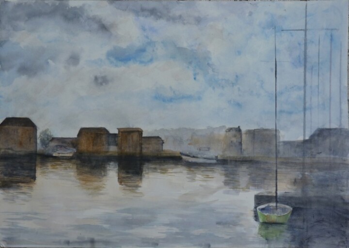 Peinture intitulée "Dieppe, l'avant-por…" par M Batté Gauthier, Œuvre d'art originale, Aquarelle