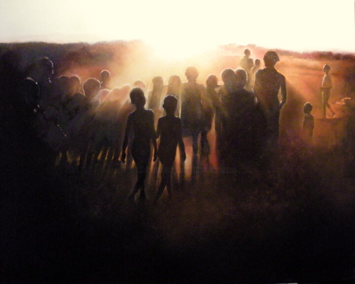 africa-danzando-al-ponerse-el-sol 绘画, 31.9x39.4 in