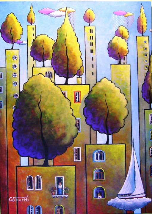 Painting titled "nuove-periferie-con…" by Sticchinain, Original Artwork