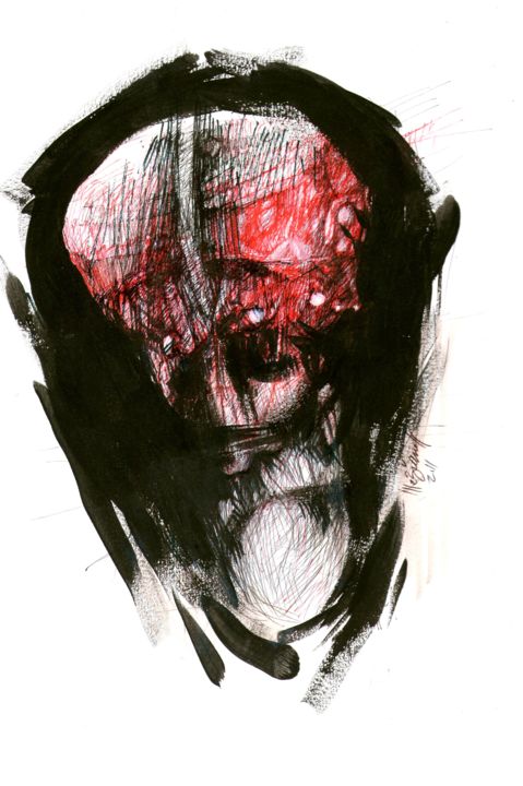 Dessin intitulée "Idée noire 19" par Meziane Boussaid, Œuvre d'art originale, Encre