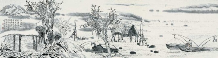 绘画 标题为“张东林山水长卷:垂钓图” 由东林 张, 原创艺术品, 油