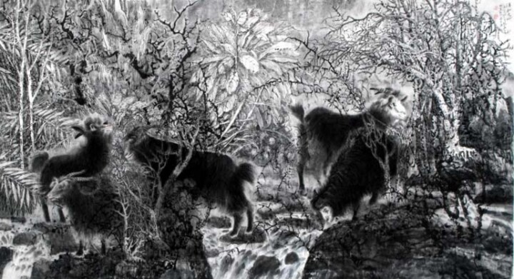 Ζωγραφική με τίτλο "张东林工笔花鸟画:吉祥图" από 东林 张, Αυθεντικά έργα τέχνης, Λάδι