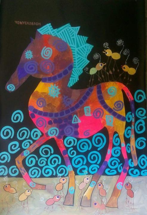 Painting titled "caballos celestiales" by Yony Calderon, Original Artwork