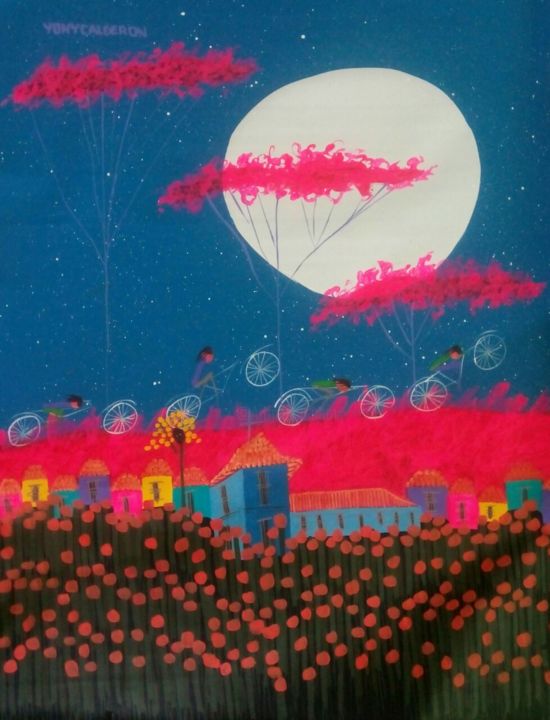 Painting titled "carrera de biciclet…" by Yony Calderon, Original Artwork
