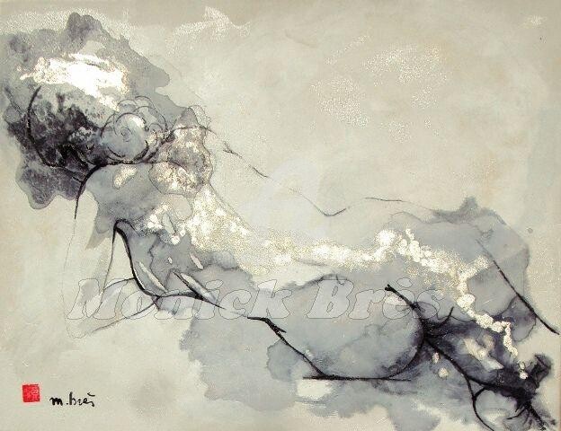 Drawing titled "LA RIVIERE D'ARGENT" by Monick Bres, Original Artwork, Ink