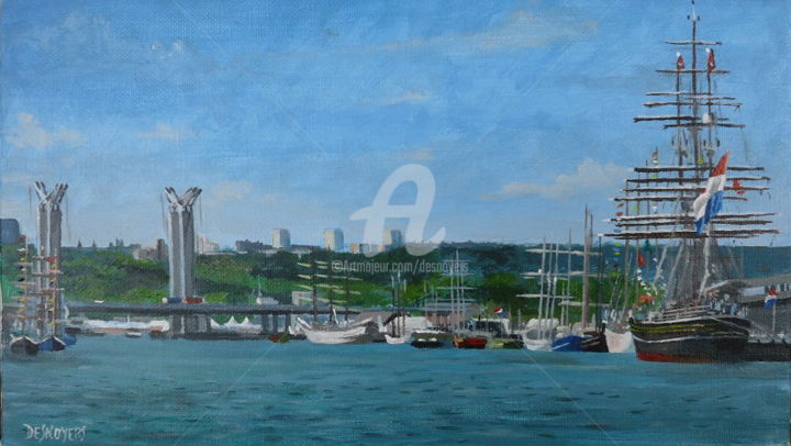 Peinture intitulée "Armada-2013 - Pont-…" par Desnoyers, Œuvre d'art originale, Huile