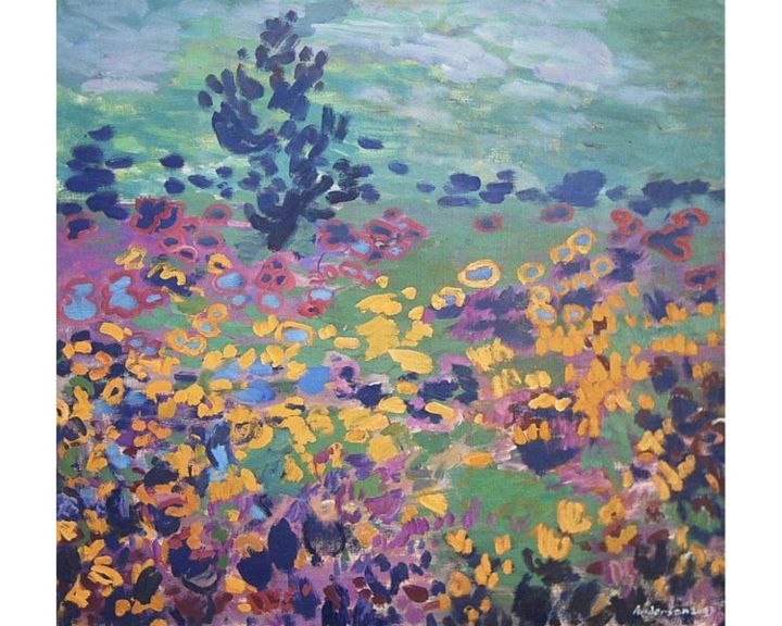 Painting titled "view-with-a-tree" by Robert Andersen, Original Artwork, Oil
