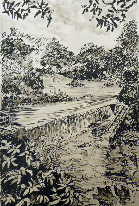 Dessin intitulée "L'Isole à Scaer(Cas…" par Michel Hamelin, Œuvre d'art originale, Encre