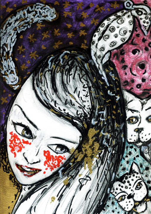 Dessin intitulée "Lune" par Karine Garelli (Reds Robin), Œuvre d'art originale, Autre