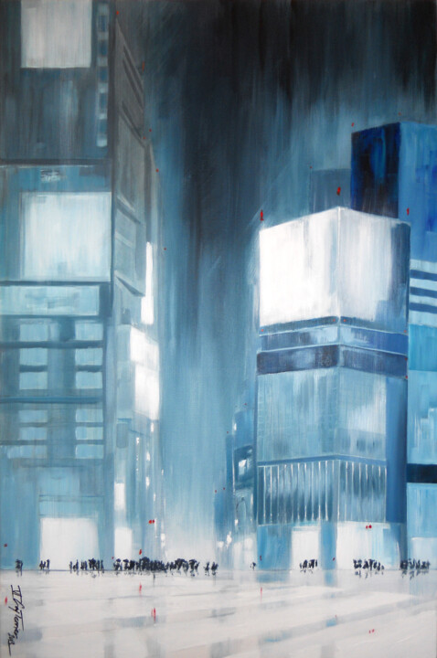 Peinture intitulée "Tokyo, bleu Shibuya" par Guy Terrier, Œuvre d'art originale, Acrylique