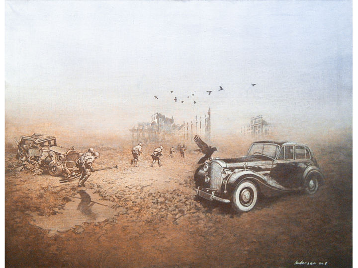 Painting titled "trolley-teleport" by Robert Andersen, Original Artwork, Oil